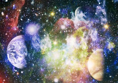 Renkli derin uzay. Evren kavramı arka plan. Nasa tarafından döşenmiş bu görüntü unsurları
