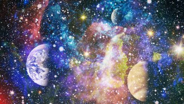 Renkli derin uzay. Evren kavramı arka plan. Nasa tarafından döşenmiş bu görüntü unsurları