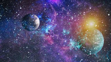 Renkli derin uzay. Evren kavramı arka plan. Nasa tarafından döşenmiş bu görüntü unsurları