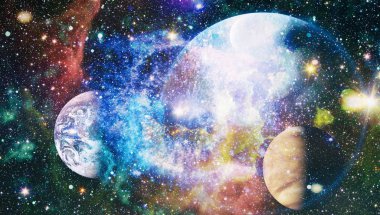 Renkli derin uzay. Evren kavramı arka plan. Nasa tarafından döşenmiş bu görüntü unsurları