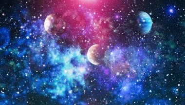 Uzaydaki gezegenler, yıldızlar ve galaksiler uzay keşiflerinin güzelliğini gösteriyor. NASA tarafından döşenmiş elementler