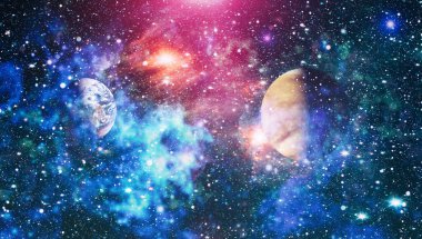 Uzaydaki gezegenler, yıldızlar ve galaksiler uzay keşiflerinin güzelliğini gösteriyor. NASA tarafından döşenmiş elementler