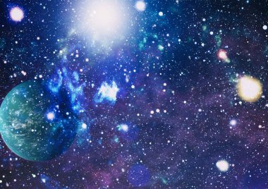 Uzaydaki gezegenler, yıldızlar ve galaksiler uzay keşiflerinin güzelliğini gösteriyor. NASA tarafından döşenmiş elementler