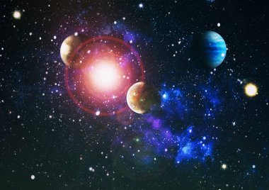 Nebula ve galaksiler uzayda. Bu görüntünün elementleri NASA tarafından desteklenmektedir.