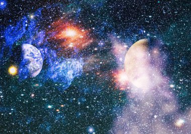 Uzaydaki gezegenler, yıldızlar ve galaksiler uzay keşiflerinin güzelliğini gösteriyor. NASA tarafından döşenmiş elementler