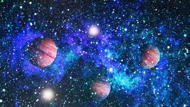 Uzaydaki gezegenler, yıldızlar ve galaksiler uzay keşiflerinin güzelliğini gösteriyor. NASA tarafından döşenmiş elementler