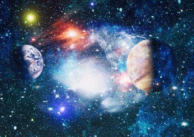 Uzaydaki gezegenler, yıldızlar ve galaksiler uzay keşiflerinin güzelliğini gösteriyor. NASA tarafından döşenmiş elementler