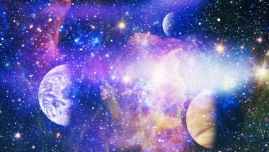 Uzaydaki gezegenler, yıldızlar ve galaksiler uzay keşiflerinin güzelliğini gösteriyor. NASA tarafından döşenmiş elementler