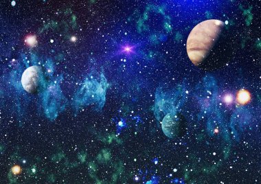 Uzaydaki gezegenler, yıldızlar ve galaksiler uzay keşiflerinin güzelliğini gösteriyor. NASA tarafından döşenmiş elementler