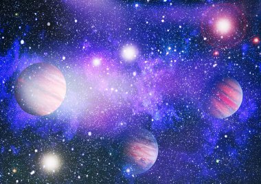 Uzaydaki gezegenler, yıldızlar ve galaksiler uzay keşiflerinin güzelliğini gösteriyor. NASA tarafından döşenmiş elementler