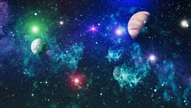 Uzaydaki gezegenler, yıldızlar ve galaksiler uzay keşiflerinin güzelliğini gösteriyor. NASA tarafından döşenmiş elementler