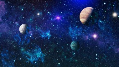 Uzaydaki gezegenler, yıldızlar ve galaksiler uzay keşiflerinin güzelliğini gösteriyor. NASA tarafından döşenmiş elementler