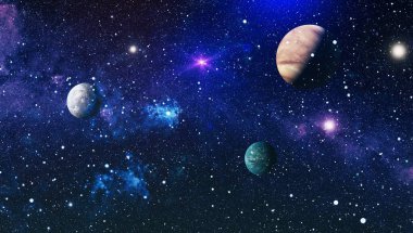 Uzaydaki gezegenler, yıldızlar ve galaksiler uzay keşiflerinin güzelliğini gösteriyor. NASA tarafından döşenmiş elementler