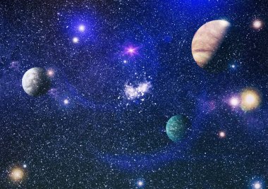Uzaydaki gezegenler, yıldızlar ve galaksiler uzay keşiflerinin güzelliğini gösteriyor. NASA tarafından döşenmiş elementler