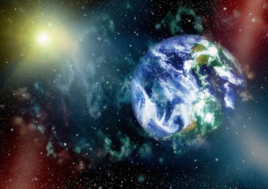 Dünya uzaydan kolaj. Soyut duvar kağıdı. Bizim evimiz. Nasa tarafından döşenmiş bu görüntü unsurları