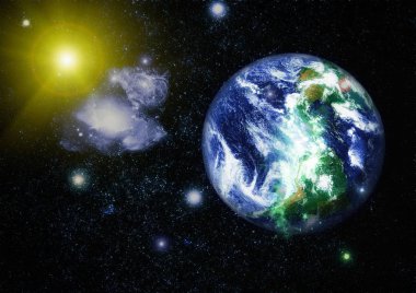 Dünya gezegeni. Doğu hemisphere. NASA tarafından döşenmiş bu görüntü öğelerini.