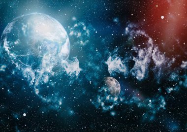 Dünya ve ay siyah bir zemin üzerine uzaydan. NASA tarafından döşenmiş öğeler dahil olmak üzere son derece ayrıntılı görüntü.