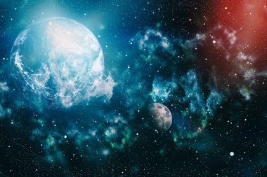 Dünya ve ay siyah bir zemin üzerine uzaydan. NASA tarafından döşenmiş öğeler dahil olmak üzere son derece ayrıntılı görüntü.