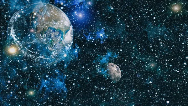 Aarde Maan Vanuit Ruimte Een Zwarte Achtergrond Zeer Gedetailleerd Beeld — Stockfoto
