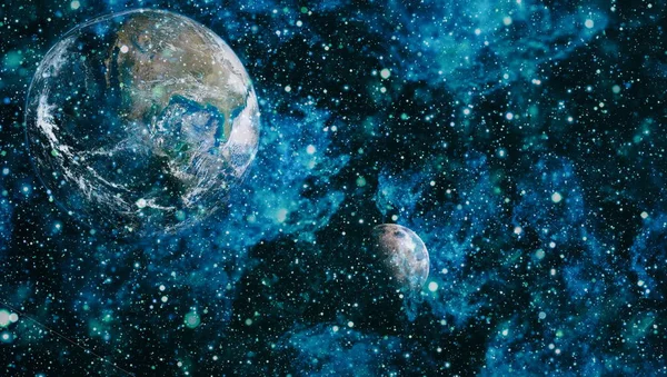 Jorden Och Månen Från Rymden Svart Bakgrund Oerhört Detaljerad Bild — Stockfoto