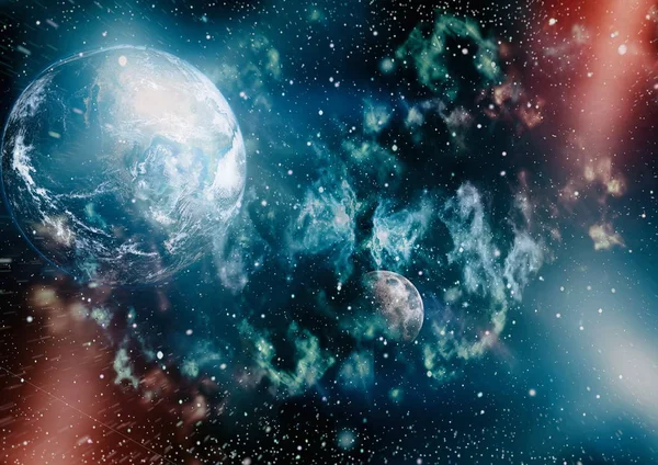 Dünya ve ay siyah bir zemin üzerine uzaydan. NASA tarafından döşenmiş öğeler dahil olmak üzere son derece ayrıntılı görüntü.