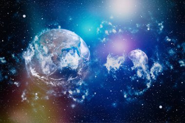 Dünya ve ay siyah bir zemin üzerine uzaydan. NASA tarafından döşenmiş öğeler dahil olmak üzere son derece ayrıntılı görüntü.