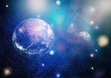 Dünya ve ay siyah bir zemin üzerine uzaydan. NASA tarafından döşenmiş öğeler dahil olmak üzere son derece ayrıntılı görüntü.