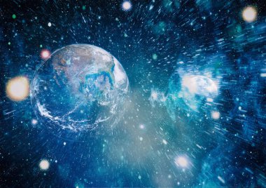 Dünya ve ay siyah bir zemin üzerine uzaydan. NASA tarafından döşenmiş öğeler dahil olmak üzere son derece ayrıntılı görüntü.