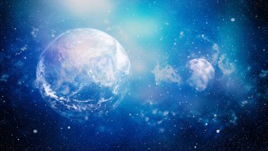 Dünya ve ay siyah bir zemin üzerine uzaydan. NASA tarafından döşenmiş öğeler dahil olmak üzere son derece ayrıntılı görüntü.