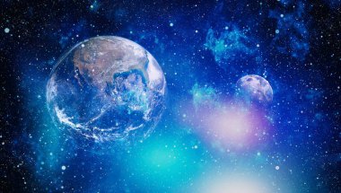 Dünya ve ay siyah bir zemin üzerine uzaydan. NASA tarafından döşenmiş öğeler dahil olmak üzere son derece ayrıntılı görüntü.