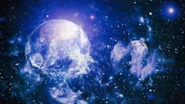 Dünya ve ay siyah bir zemin üzerine uzaydan. NASA tarafından döşenmiş öğeler dahil olmak üzere son derece ayrıntılı görüntü.