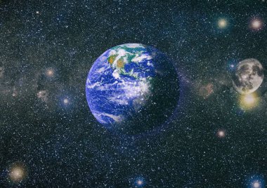 Dünya ve ay uzaydan görüntüleyin. NASA tarafından döşenmiş öğeler dahil olmak üzere son derece ayrıntılı görüntü.