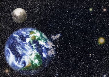 Dünya ve ay uzaydan görüntüleyin. NASA tarafından döşenmiş öğeler dahil olmak üzere son derece ayrıntılı görüntü.