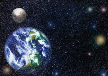 Dünya ve ay uzaydan görüntüleyin. NASA tarafından döşenmiş öğeler dahil olmak üzere son derece ayrıntılı görüntü.