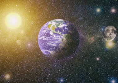 Dünya ve ay uzaydan görüntüleyin. NASA tarafından döşenmiş öğeler dahil olmak üzere son derece ayrıntılı görüntü.