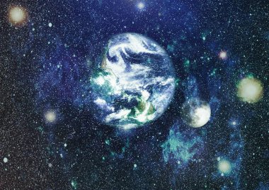 Dünya ve ay uzaydan görüntüleyin. NASA tarafından döşenmiş öğeler dahil olmak üzere son derece ayrıntılı görüntü.