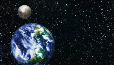 Dünya ve ay uzaydan görüntüleyin. NASA tarafından döşenmiş öğeler dahil olmak üzere son derece ayrıntılı görüntü.