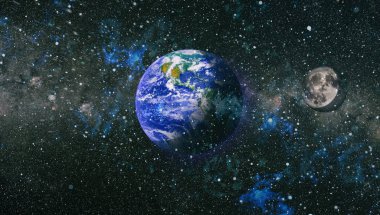 Dünya ve ay uzaydan görüntüleyin. NASA tarafından döşenmiş öğeler dahil olmak üzere son derece ayrıntılı görüntü.