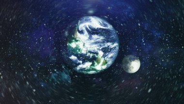 Dünya ve ay uzaydan görüntüleyin. NASA tarafından döşenmiş öğeler dahil olmak üzere son derece ayrıntılı görüntü.