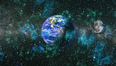 Dünya ve ay uzaydan görüntüleyin. NASA tarafından döşenmiş öğeler dahil olmak üzere son derece ayrıntılı görüntü.