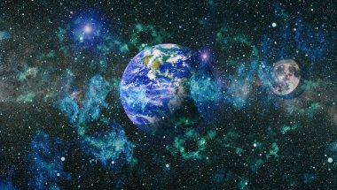 Dünya ve ay uzaydan görüntüleyin. NASA tarafından döşenmiş öğeler dahil olmak üzere son derece ayrıntılı görüntü.