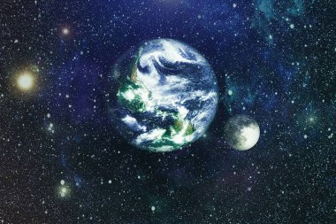 Dünya ve ay uzaydan görüntüleyin. NASA tarafından döşenmiş öğeler dahil olmak üzere son derece ayrıntılı görüntü.