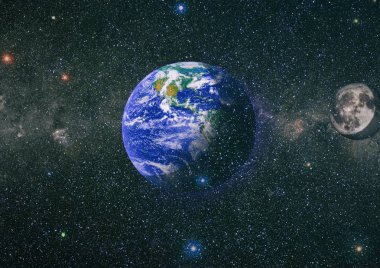 Dünya ve ay uzaydan görüntüleyin. NASA tarafından döşenmiş öğeler dahil olmak üzere son derece ayrıntılı görüntü.