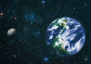 Dünya ve ay uzaydan görüntüleyin. NASA tarafından döşenmiş öğeler dahil olmak üzere son derece ayrıntılı görüntü.