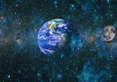 Dünya ve ay uzaydan görüntüleyin. NASA tarafından döşenmiş öğeler dahil olmak üzere son derece ayrıntılı görüntü.