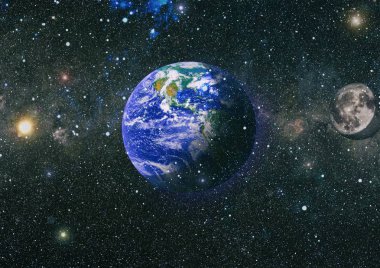 Dünya ve ay uzaydan görüntüleyin. NASA tarafından döşenmiş öğeler dahil olmak üzere son derece ayrıntılı görüntü.