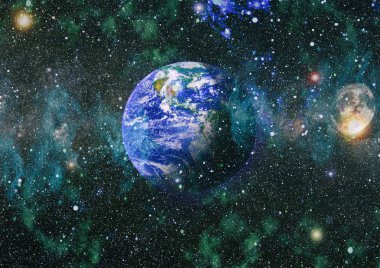 Dünya ve ay uzaydan görüntüleyin. NASA tarafından döşenmiş öğeler dahil olmak üzere son derece ayrıntılı görüntü.