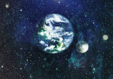 Dünya ve ay uzaydan görüntüleyin. NASA tarafından döşenmiş öğeler dahil olmak üzere son derece ayrıntılı görüntü.