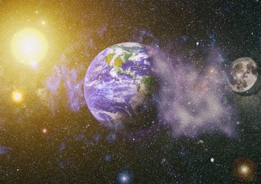 Dünya ve ay uzaydan görüntüleyin. NASA tarafından döşenmiş öğeler dahil olmak üzere son derece ayrıntılı görüntü.