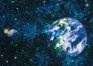 Dünya ve ay uzaydan görüntüleyin. NASA tarafından döşenmiş öğeler dahil olmak üzere son derece ayrıntılı görüntü.